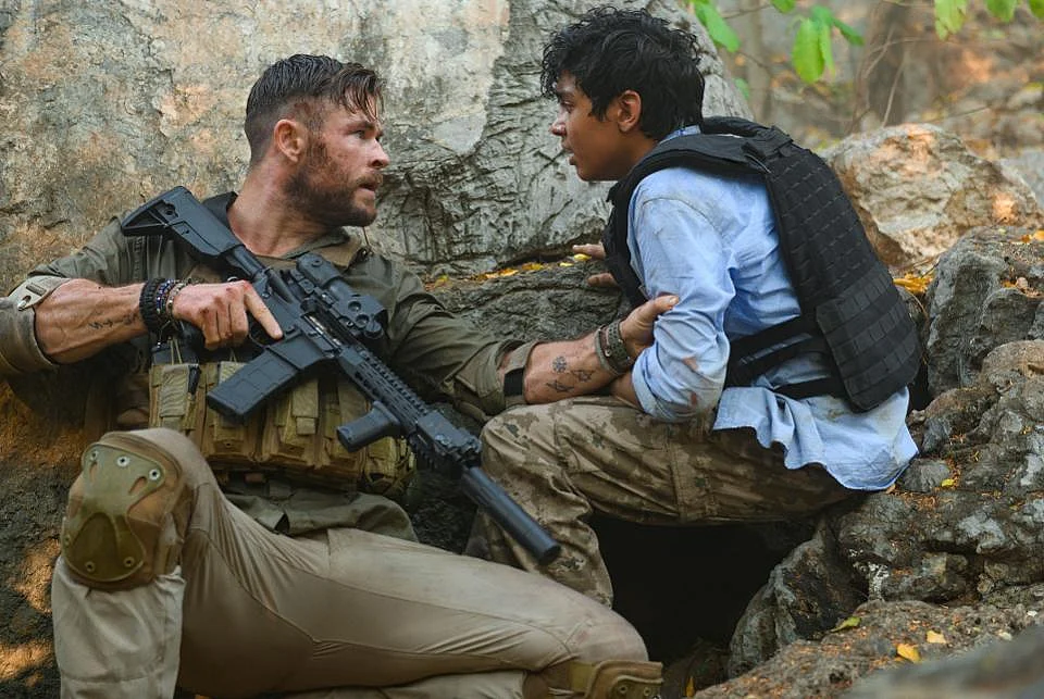 Chris Hemsowrth and Rudhraksh Jaiswal on the sets of ‘Extraction’. 