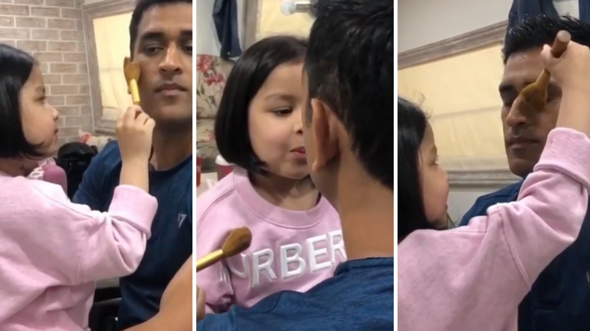 Watch this adorable video of Ziva Dhoni trying to apply make up on her father MS Dhoni.