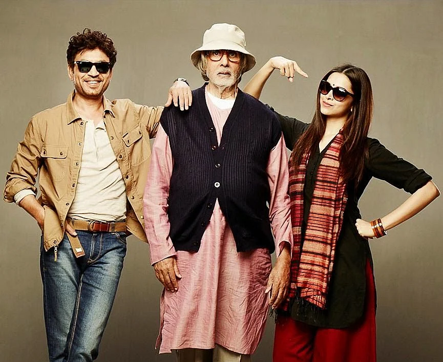 Irrfan Khan with Amitabh Bachchan and Deepika Padukone in a promotional still for <i>Piku.</i>