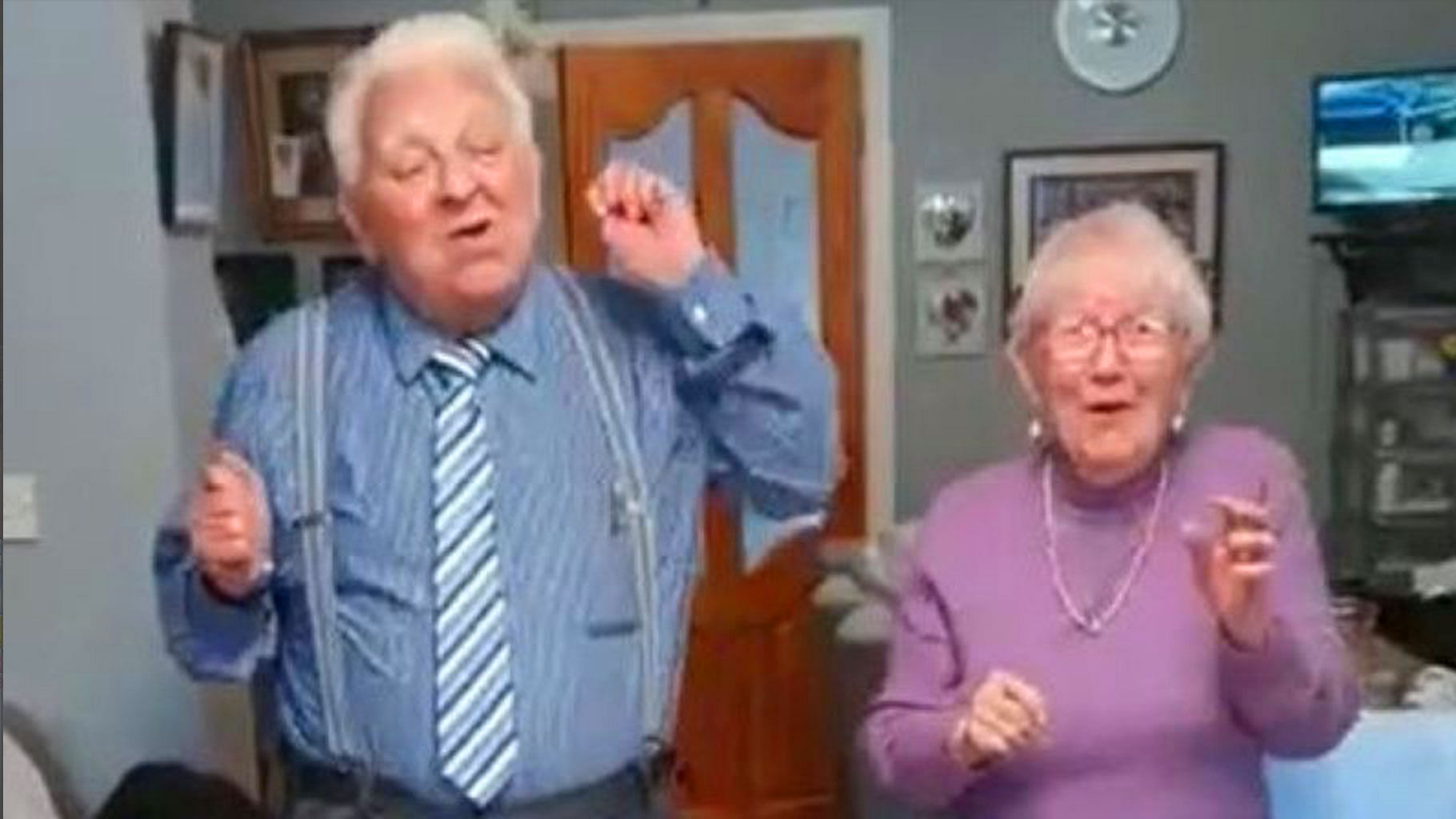 Elderly irish couple sing and dance to beat coronavirus blues.