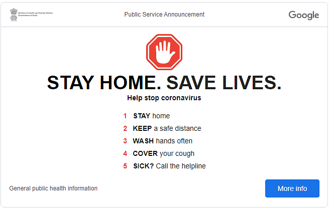 Google Doodle shares tips to prevent coronavirus: Stay home. Save lives