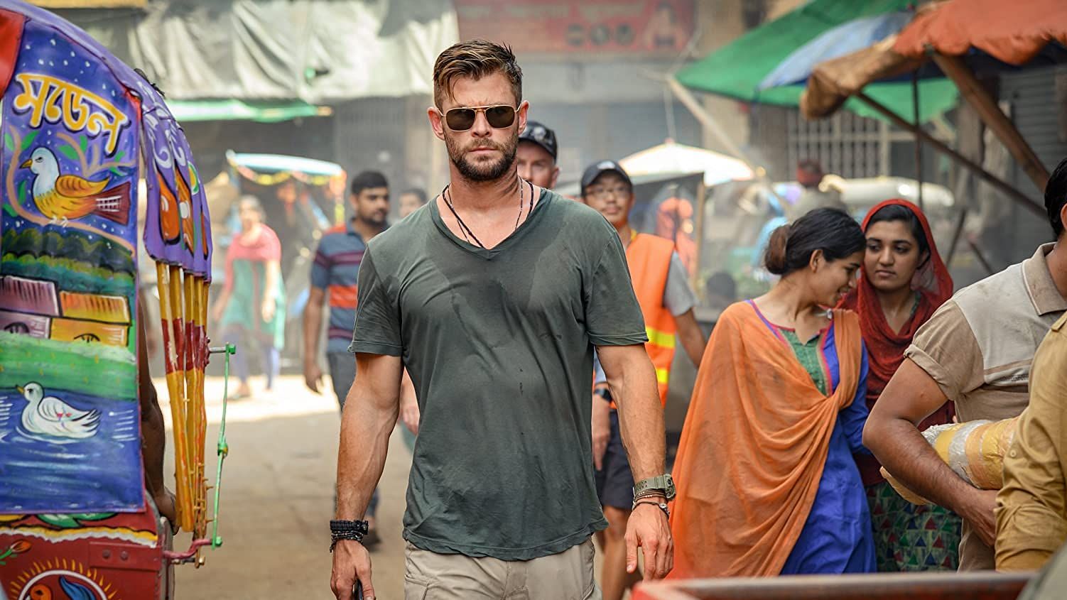 Chris Hemsworth in a still from <i>Extraction</i>.