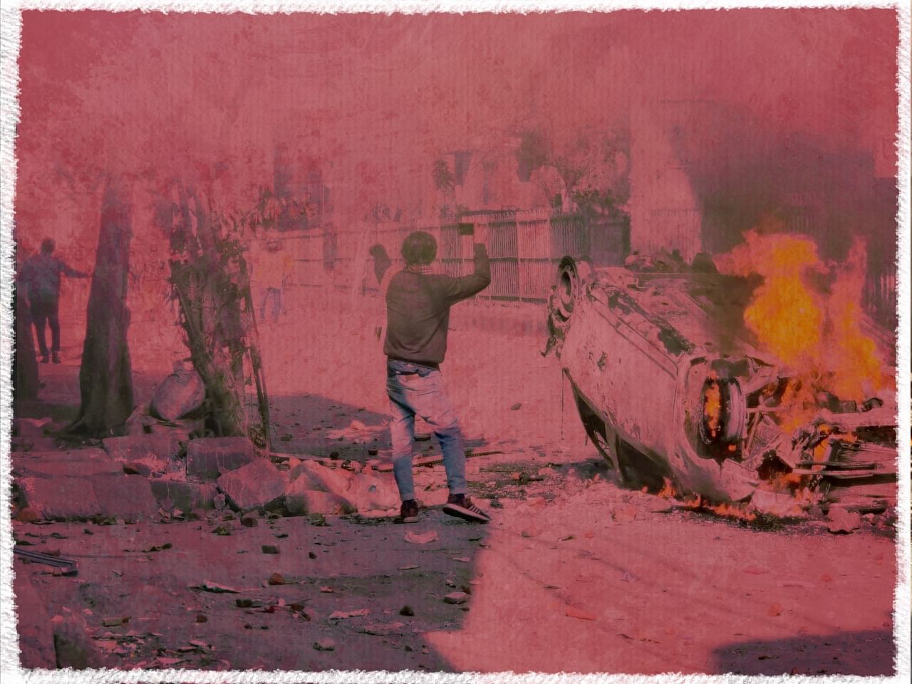 This picture was taken on 24 February in the middle of the riots that broke out between Maujpur and Jaffrabad in northeast Delhi. Of the 53 people who died, two-thirds were Muslims and the remaining Hindus.