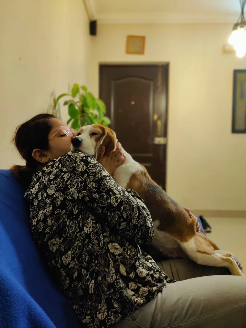 Mithila Malaviya with her pet beagle, Koki.
