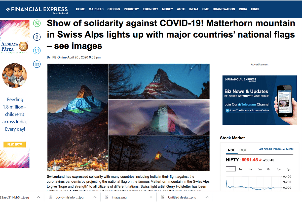 The claim is that Matterhorn mountain  was lighted up with the Indian flag after PM Modi supplied HCQ tablets.