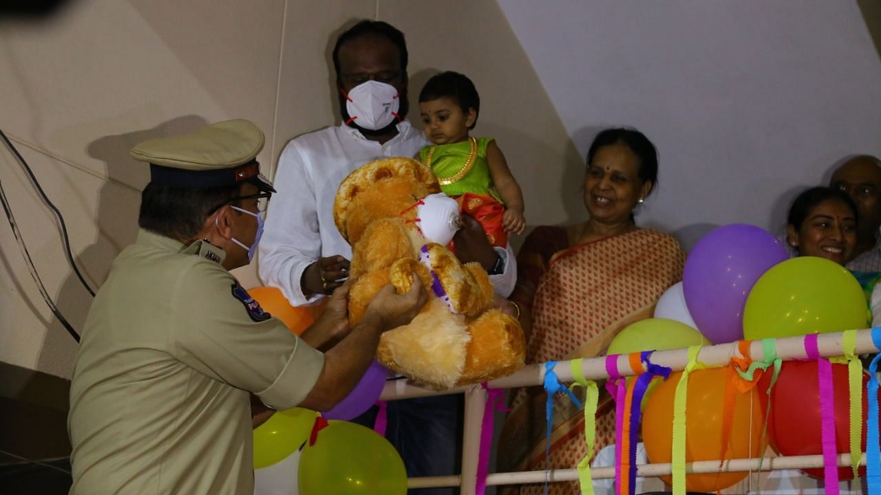 Little Myra gets a birthday gift from Hyderabad Police.