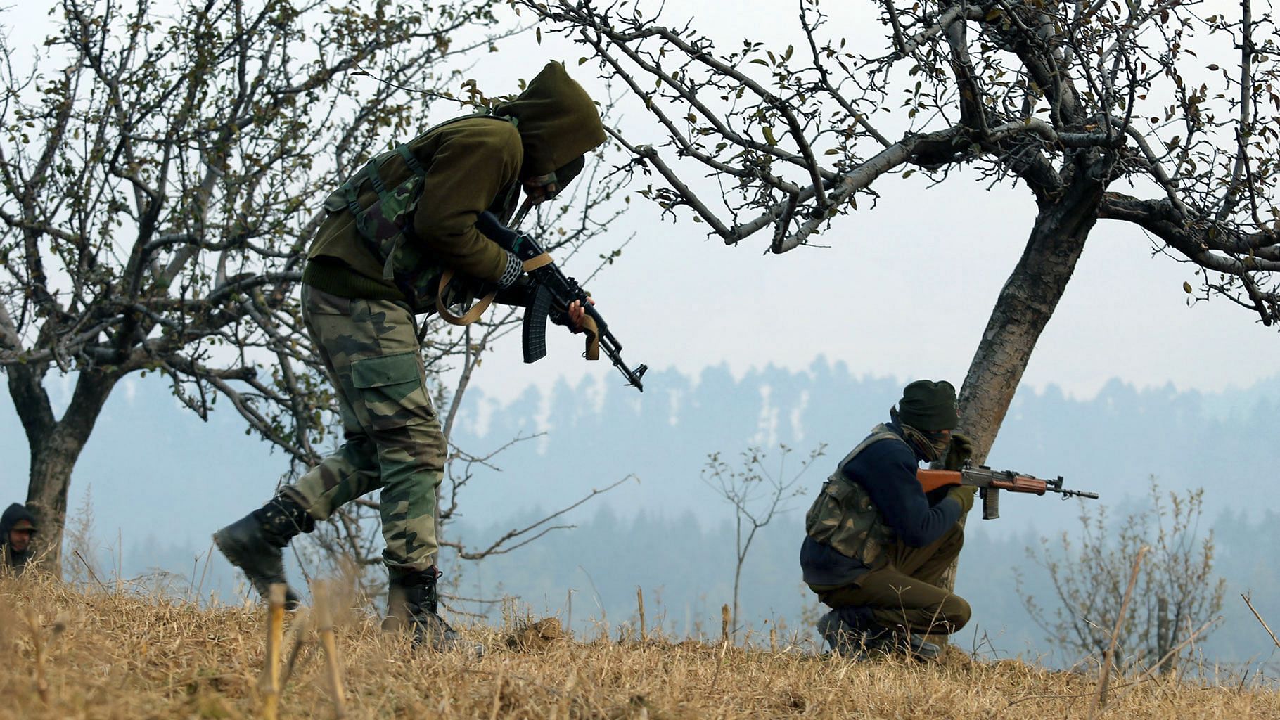 File photo of an encounter between armed forces personnel and terrorists in Kashmir.&nbsp;