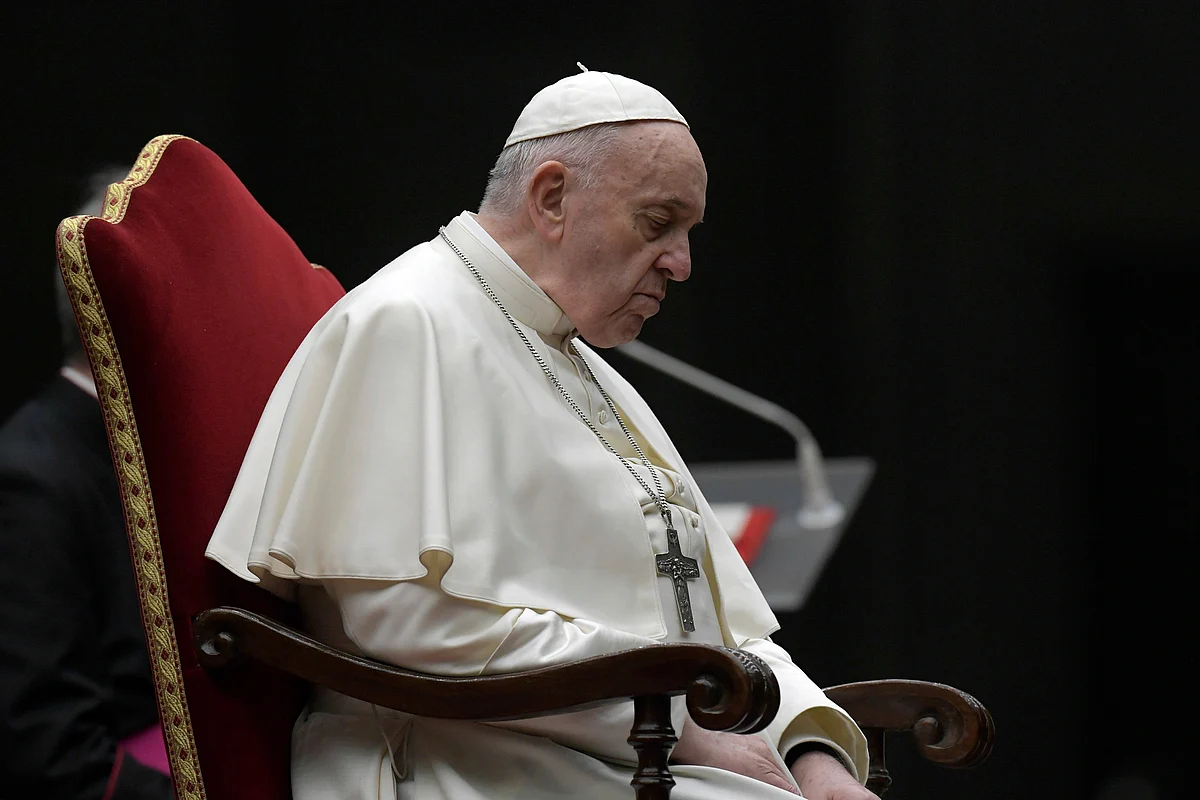 Pope Francis presides over the Via Crucis – or Way of the Cross – ceremony in an empty St. Peter’s Square, April 10, 2020. 