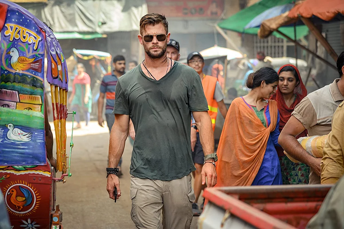 Chris Hemsworth in a still from Extraction.