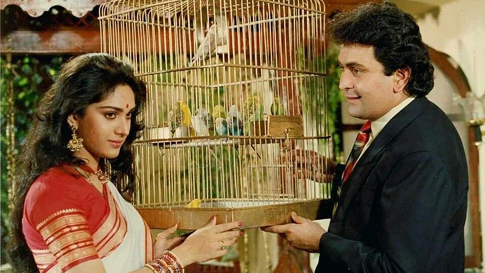 Meenakshi Sheshadri and Rishi Kapoor in <i>Damini.</i>