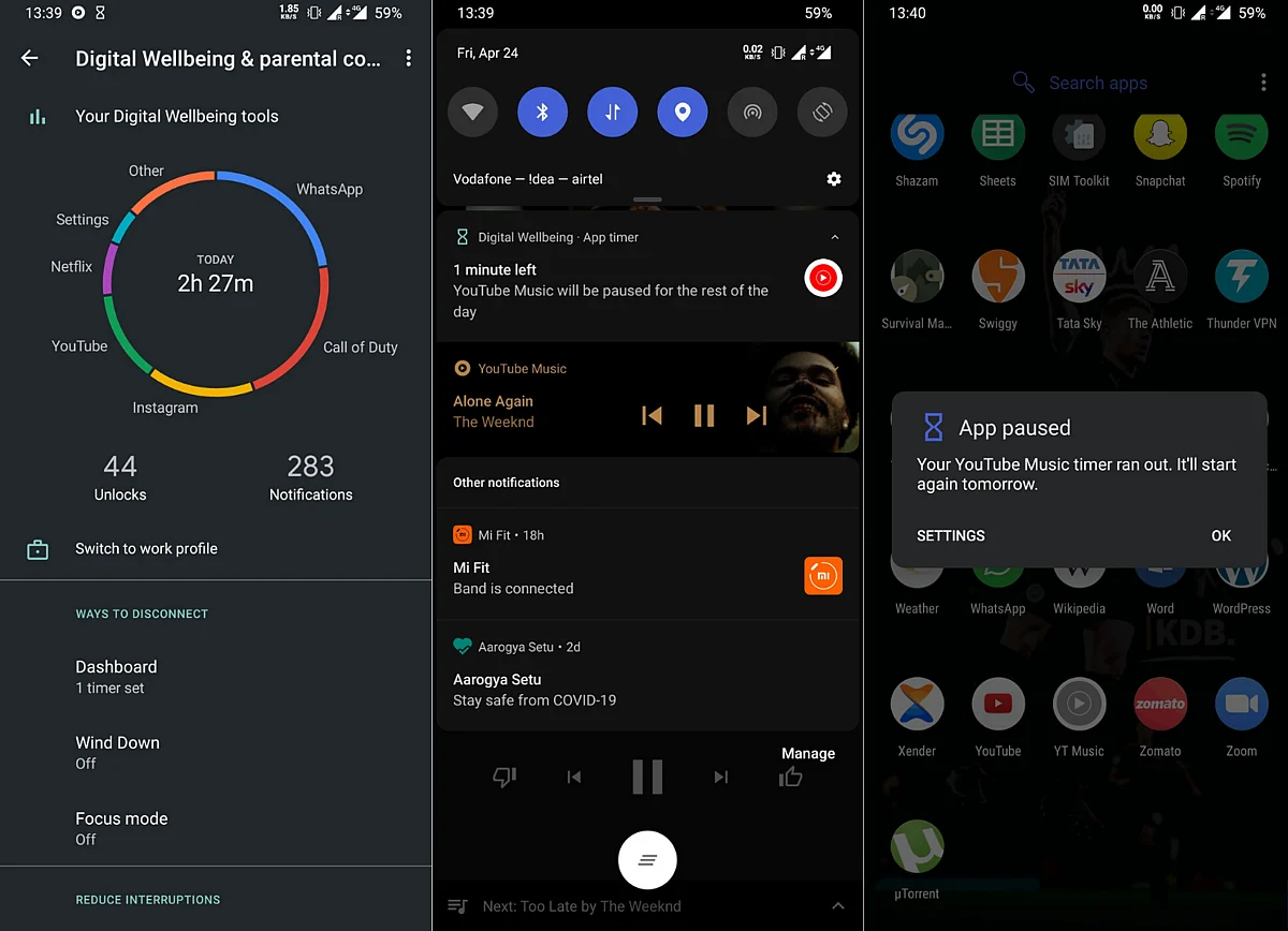 Digital Wellbeing tools can be used to set app timers.