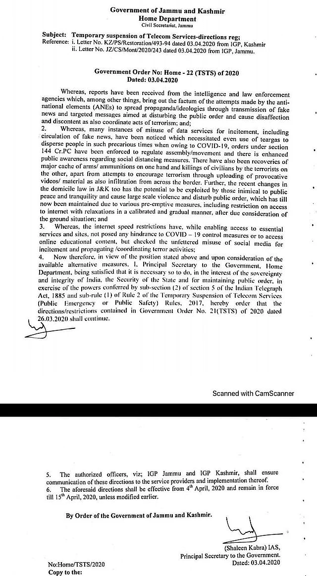 Government order issued on 3 April