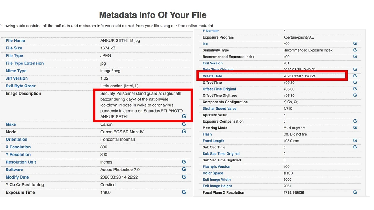 An online EXIF data tool showed that the image was indeed captured on 28 March.