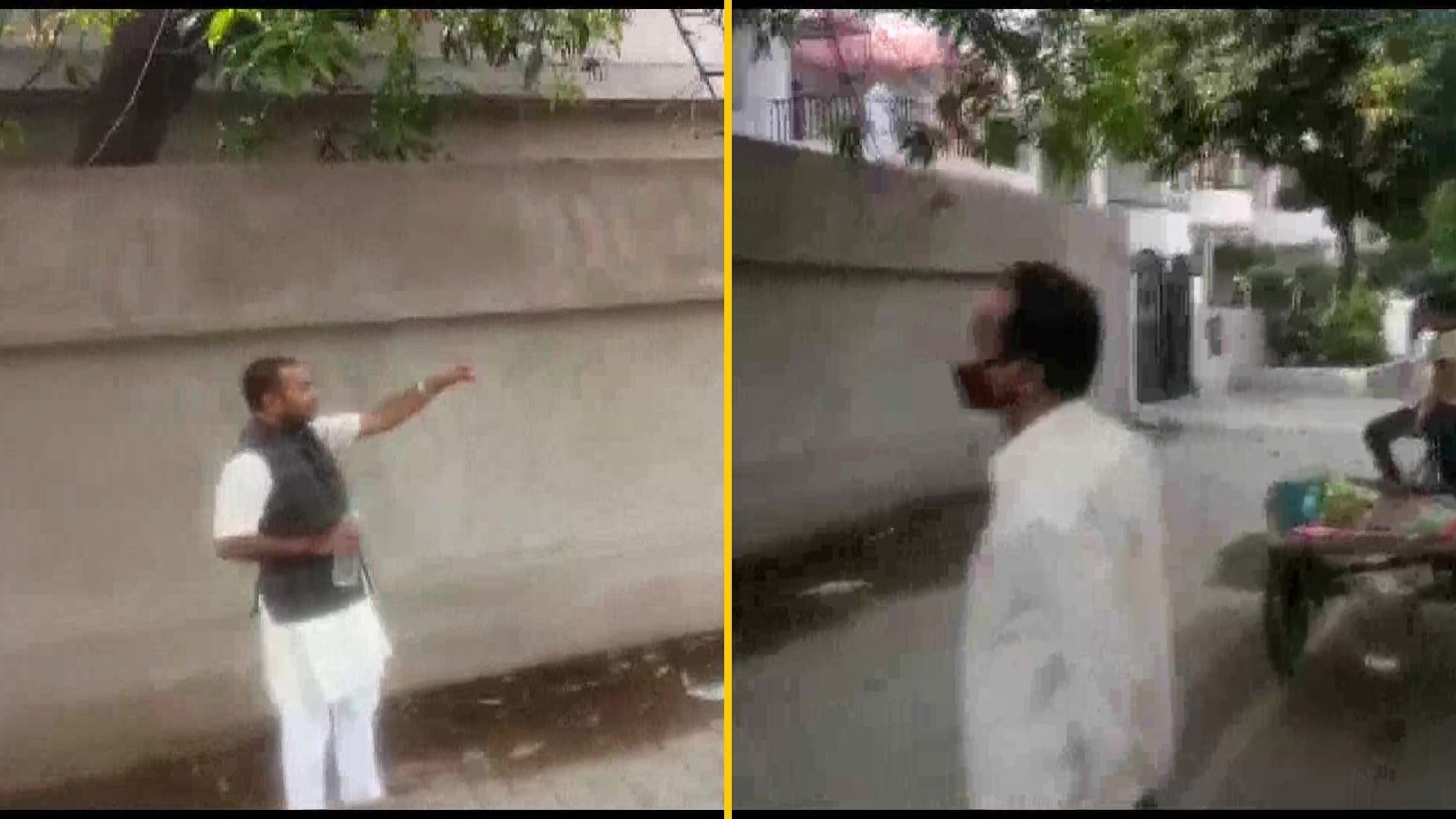 BJP MLA Brij Bhushan Sharan is seen harassing the vendor, asking him to reveal his religious identity.