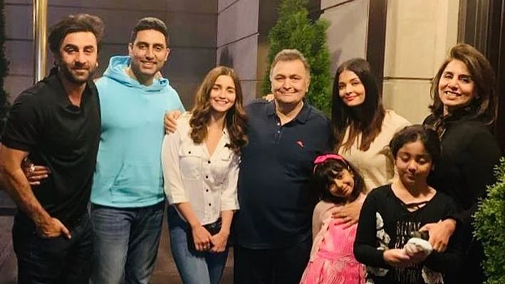 Rishi, Neetu and Ranbir Kapoor with Alia Bhatt and the Bachchans. 