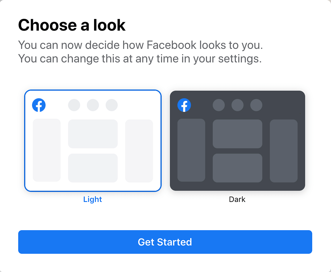 Facebook’s new website offers support for Dark Mode.