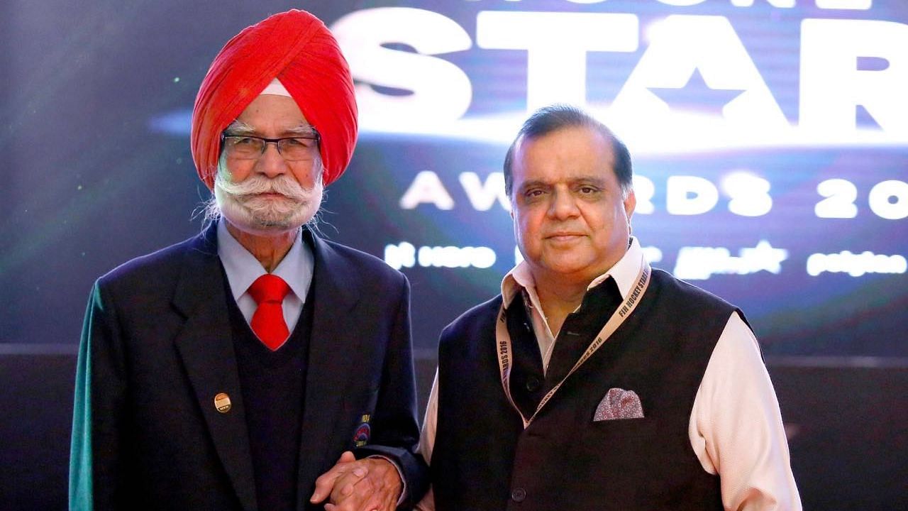 File picture of Balbir Singh Sr with IOA President Narinder Batra.