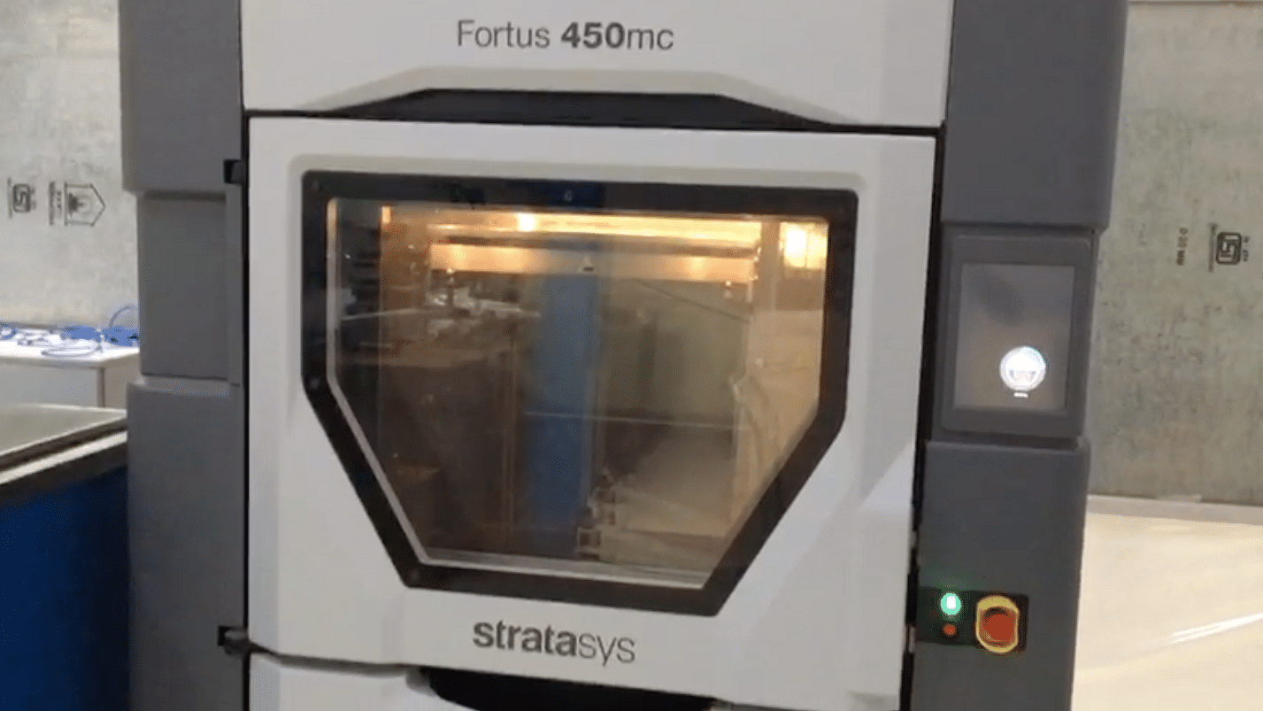 A 3D printer in action at the Skoda Auto Volkswagen India plant at Chakan, Pune.