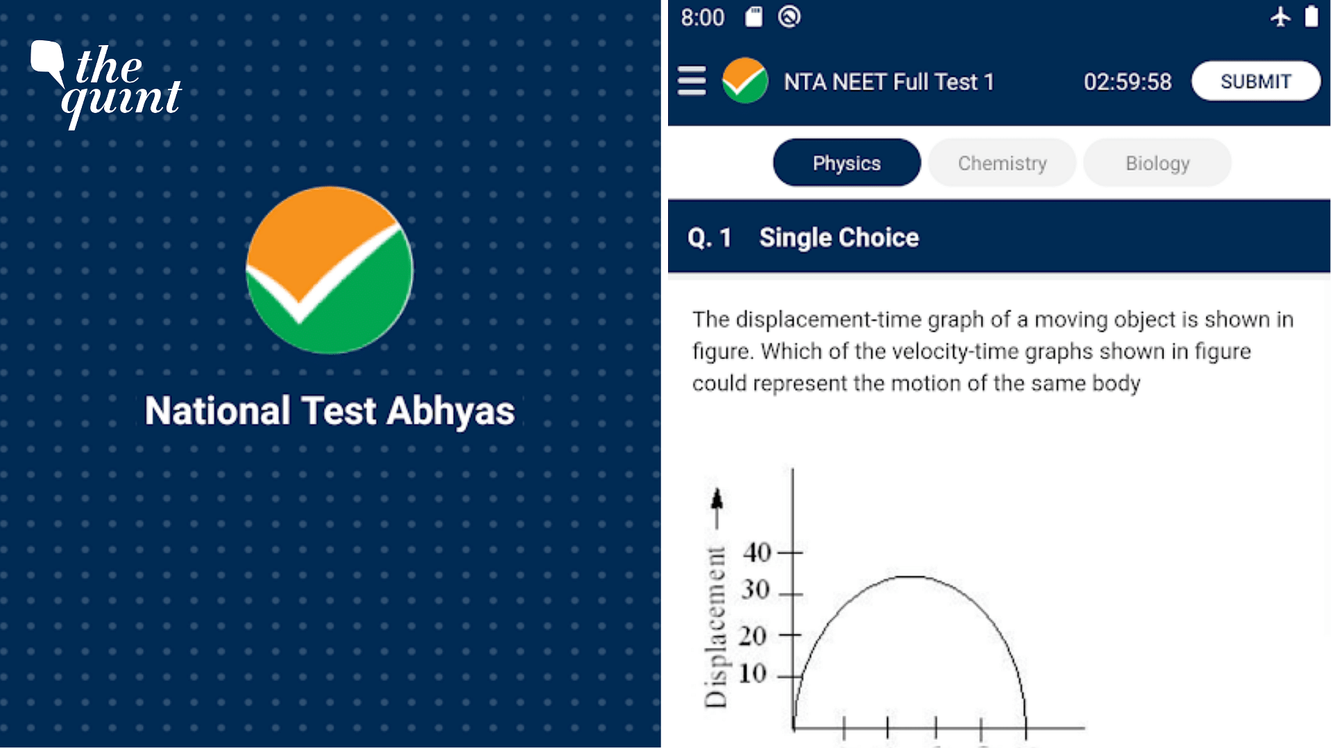 Screenshots of the app user interface and logo. The app provides free mock test for JEE Mains 2020 and NEET 2020.&nbsp;