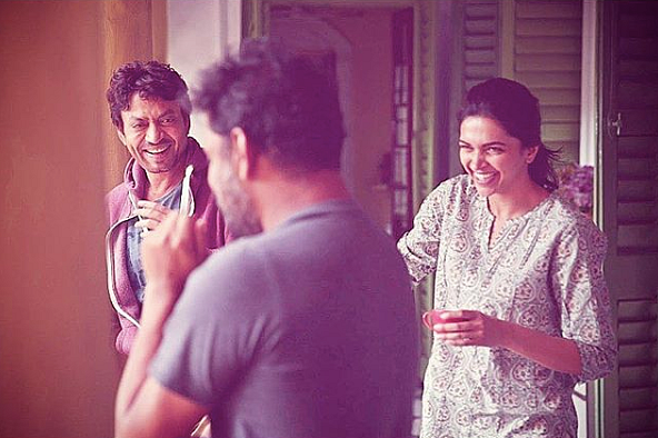 Irrfan, Shoojit Sircar and Deepika Padukone on the sets of <i>Piku.</i>