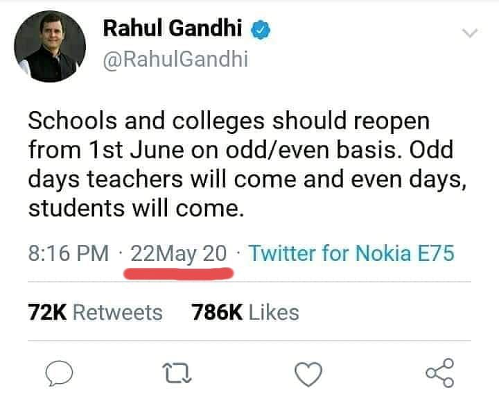 The photo claims that Gandhi said that under this system, teachers will come on odd days and students on even days.