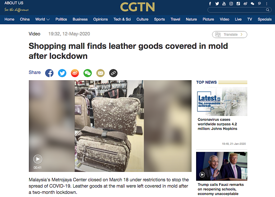 A Google reverse image search led us to a CGTN article published on 12 May.