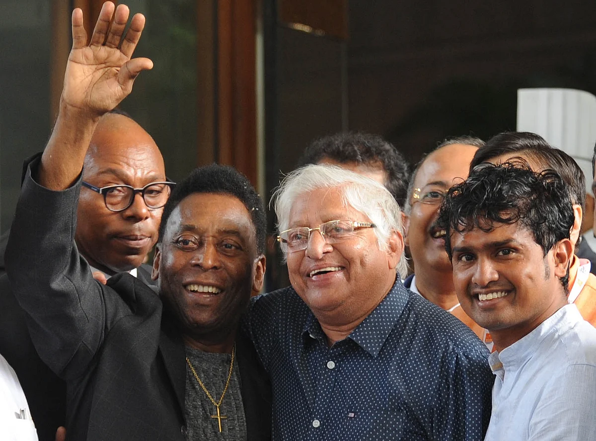 Chuni Goswami with football legend Pele in Kolkata during the Brazilian’s trip to India in 2015.