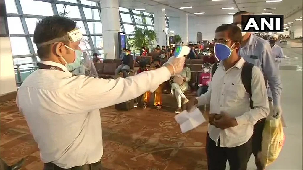 Passengers being scanned at the Delhi airport.