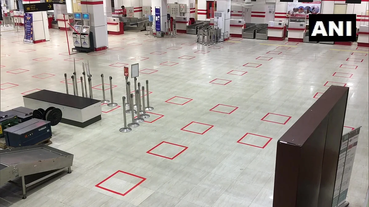 West Bengal: Several arrangements, including preparations for social distancing norms, being done at Bagdogra Airport as domestic flights will resume operations soon. (May 27, 2020)