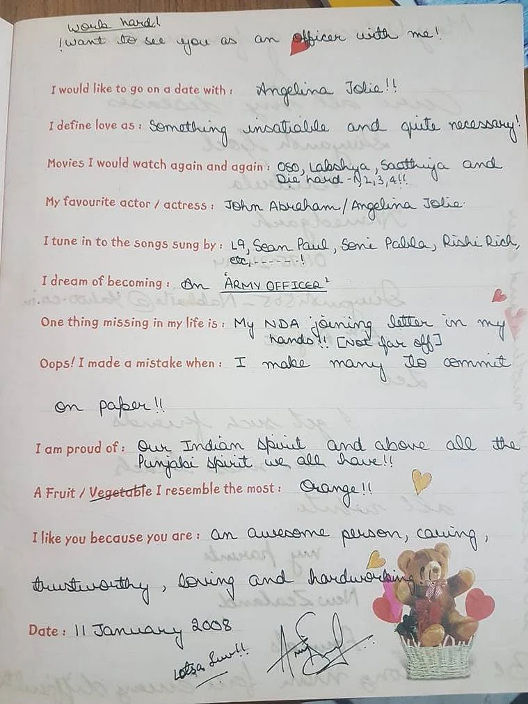 Dr Chadha’s slam book filled by martyred Major Anuj Sood
