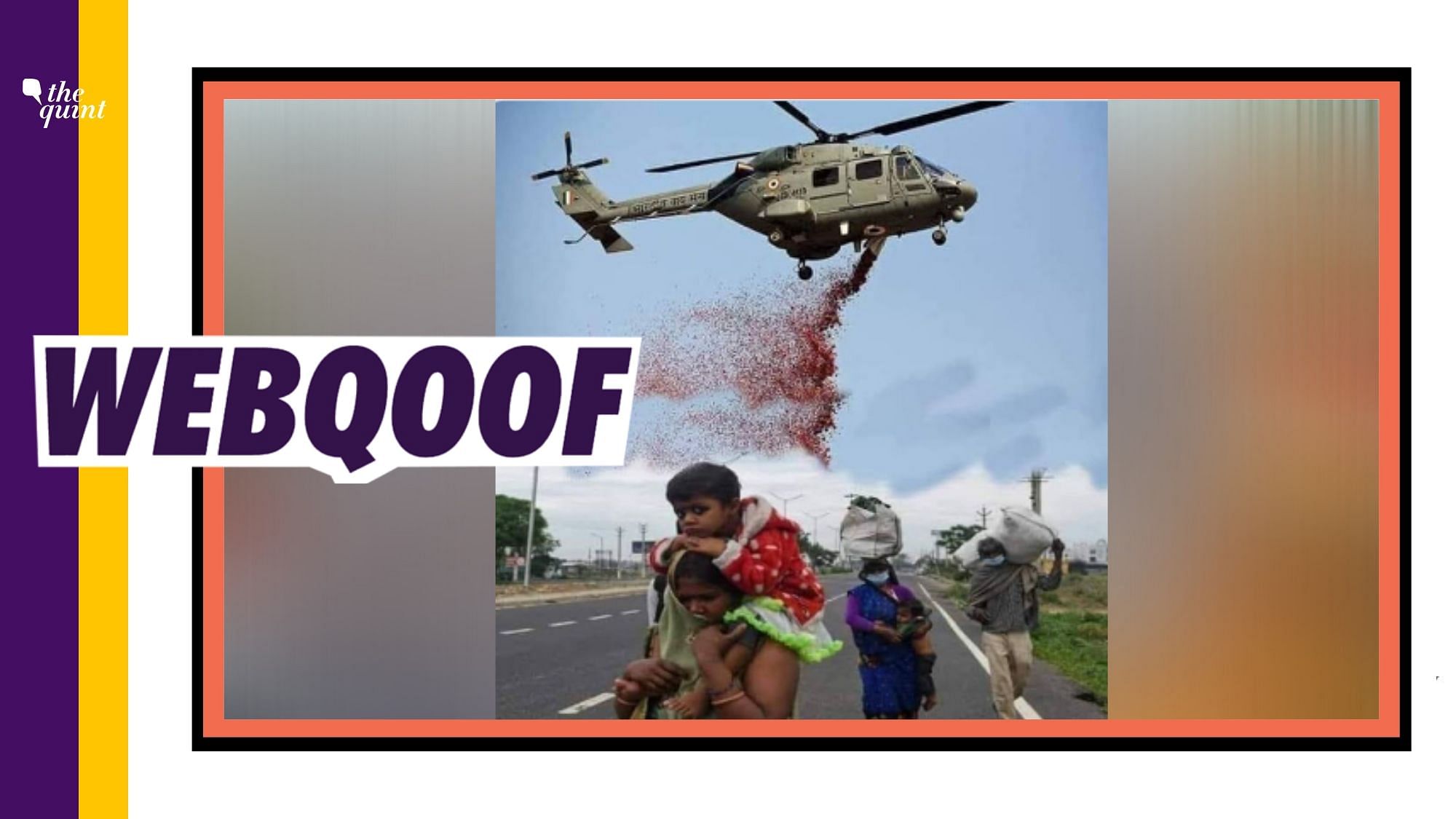 A viral image falsely claimed that IAF helicopters showered flower petals on migrant workers.