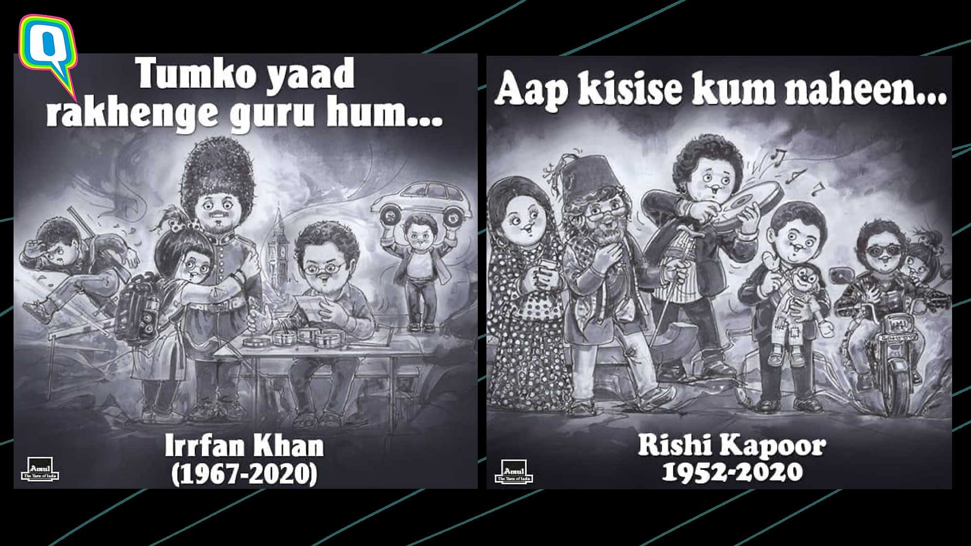 Amul topicals posted a special tribute for Irrfan Khan and Rishi Kapoor