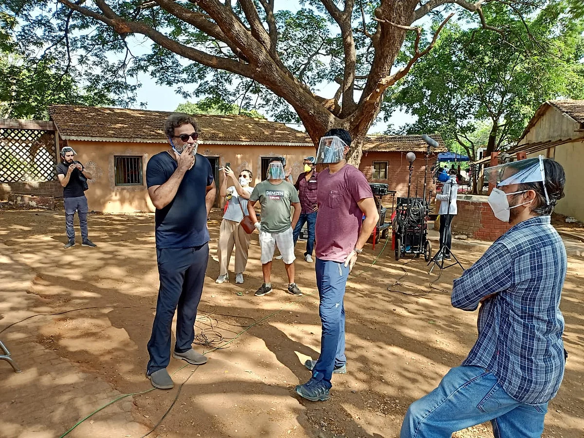 R Balki on the sets of the ad film.