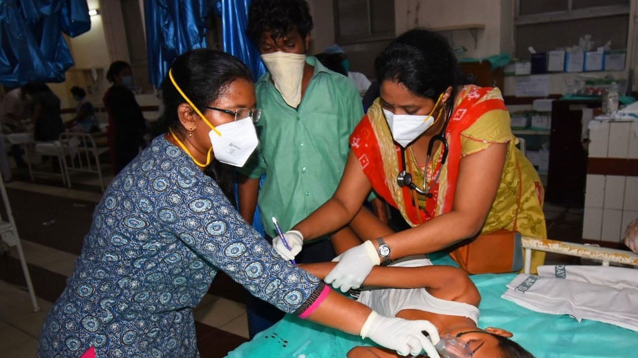 An affected child being treated at King George Hospital after a major chemical gas leakage at LG Polymers industry in RR Venkatapuram village.