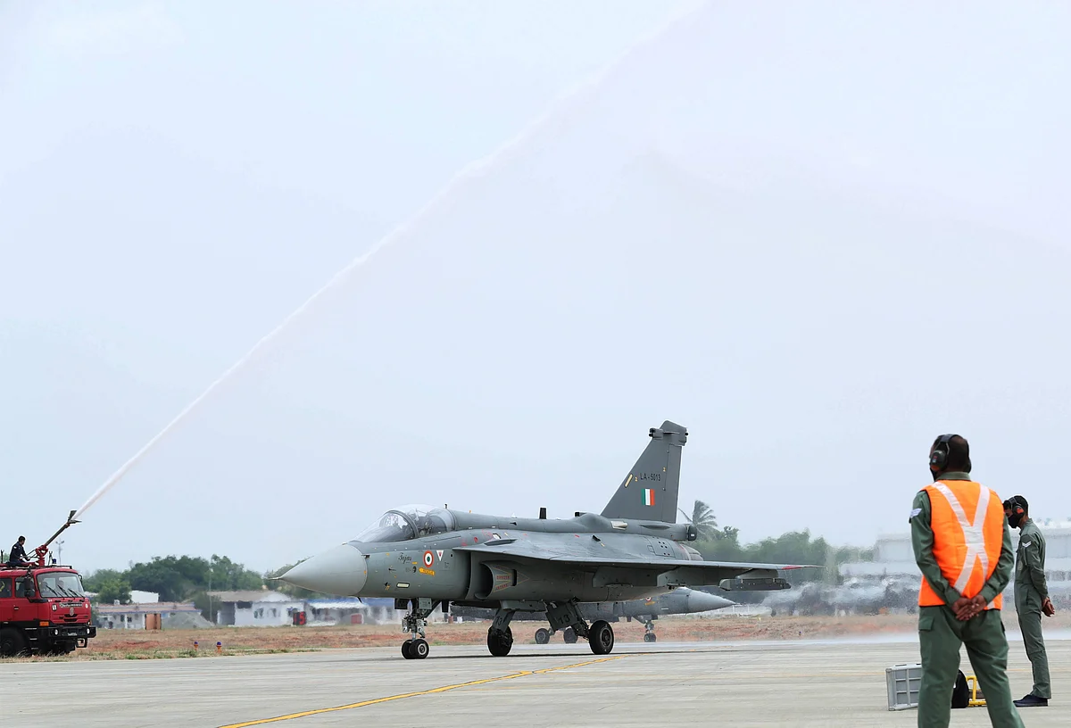 The second squadron of the indigenous Tejas Mk-1 FOC (Final Operations Clearance) fighter aircraft accorded water salute during its induction ceremony on 27 May 2020.