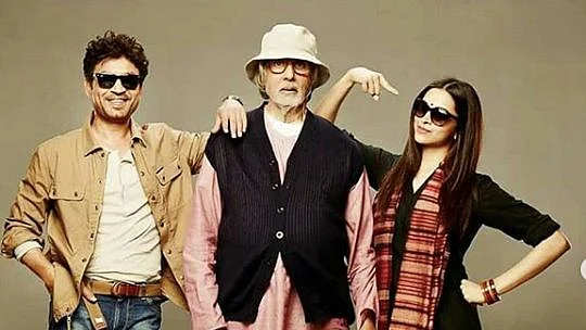 Irrfan, Amitabh Bachchan, Deepika Padukone in a publicity still from <i>Piku.</i>