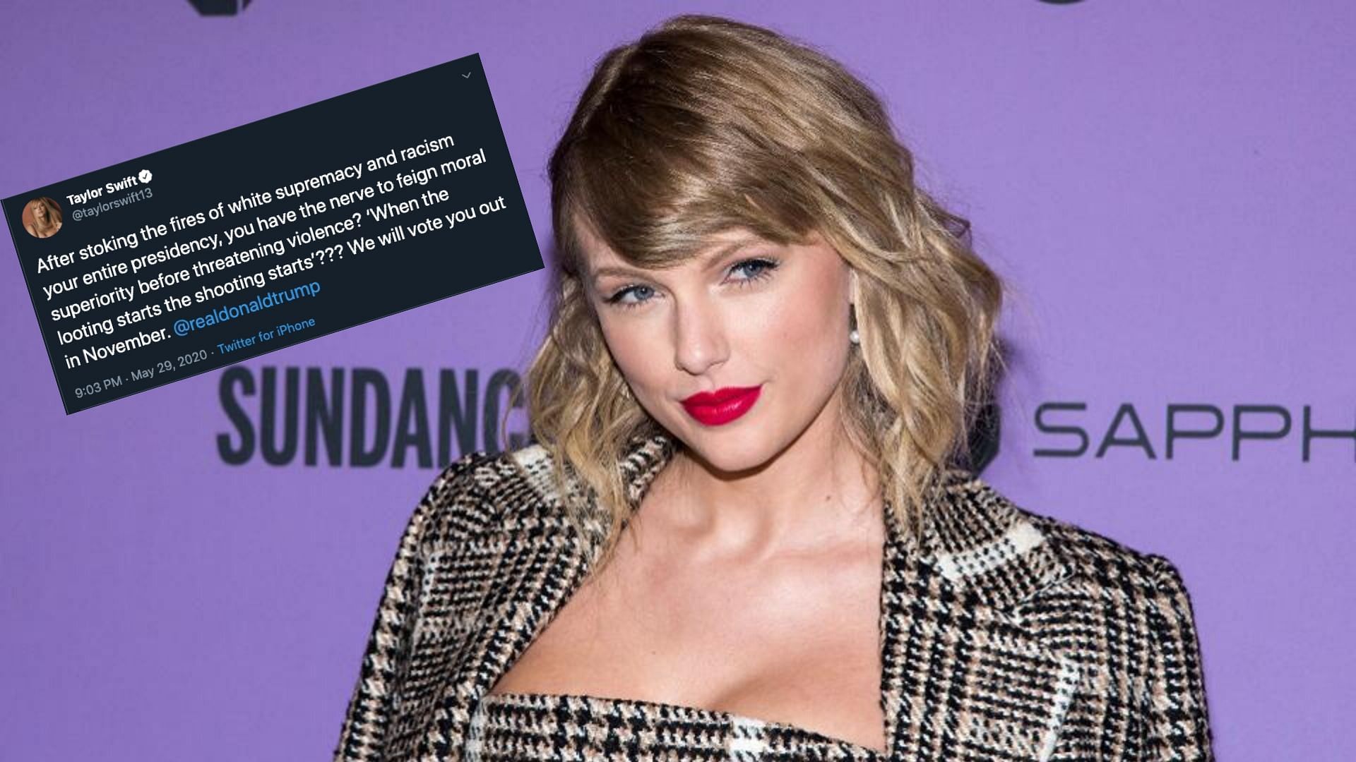 Taylor Swift tweets against the US President Donald Trump.
