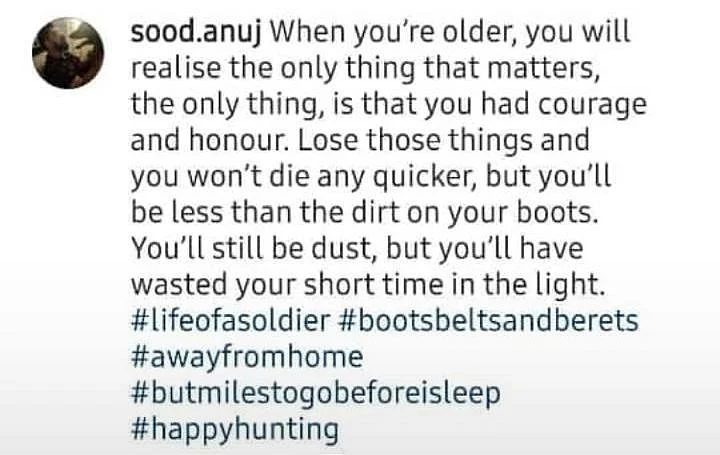 Major Anuj Sood’s instagram post