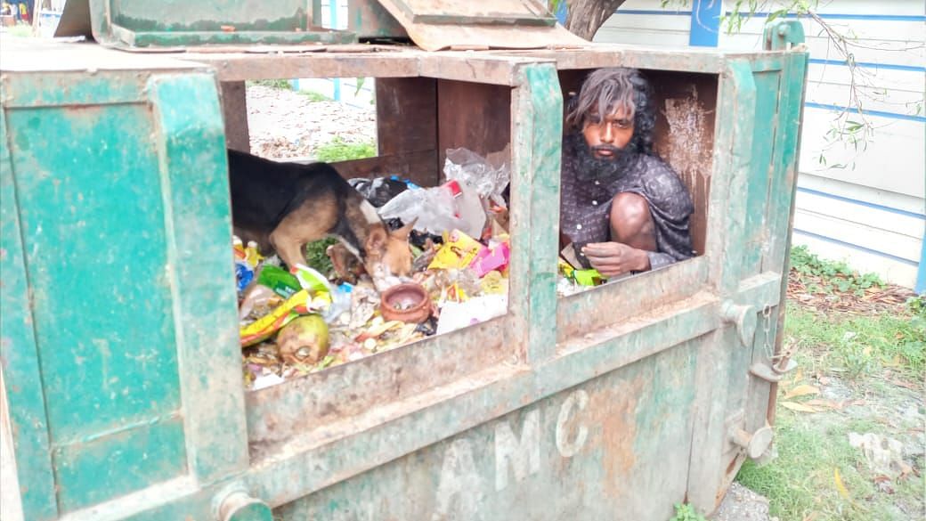A man in West Bengal's Asansol took shelter in a garbage bin to save himself from cyclone Amphan.