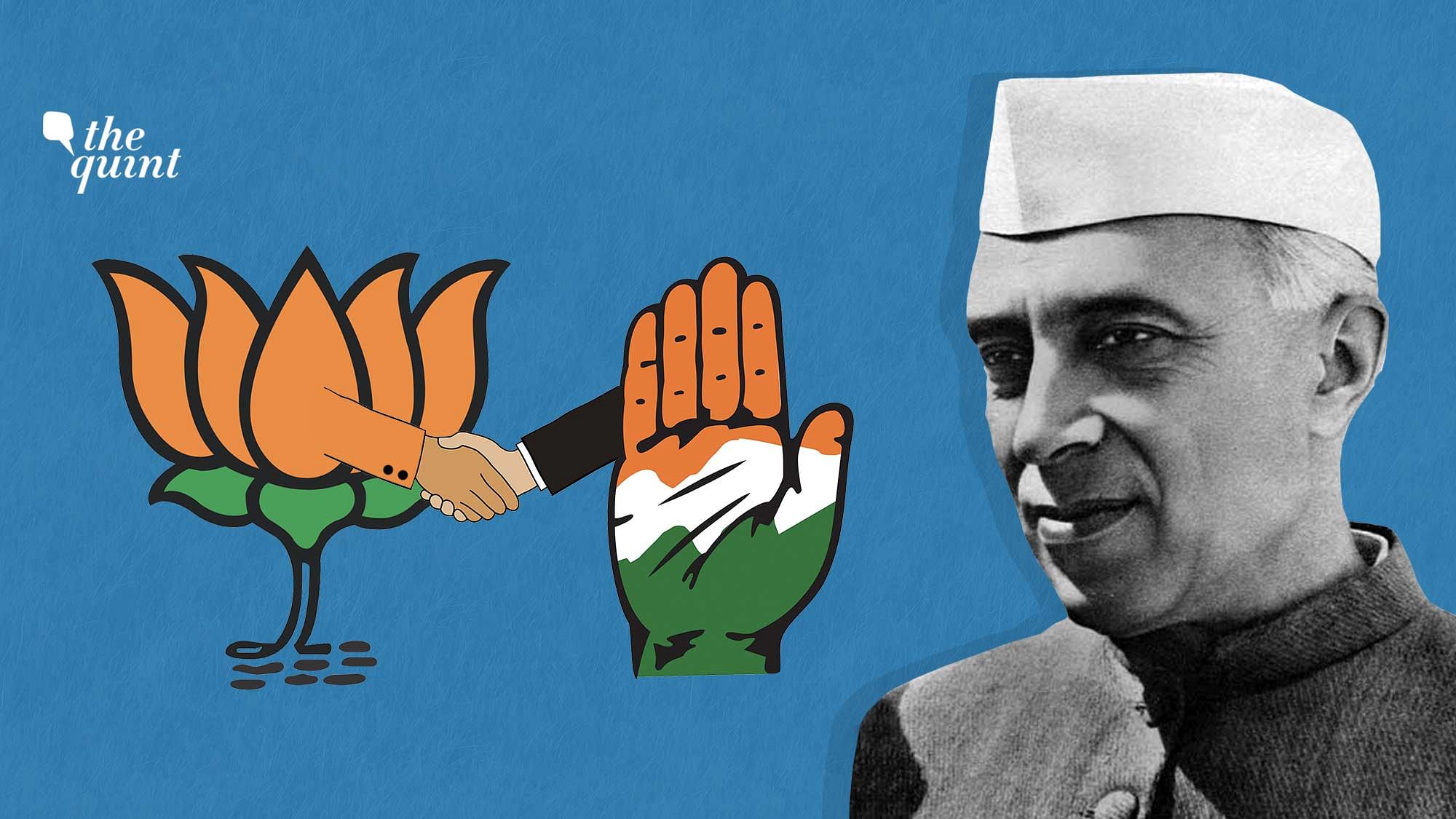 Image of Nehru &amp; BJP &amp; Congress symbols used for representational purposes.