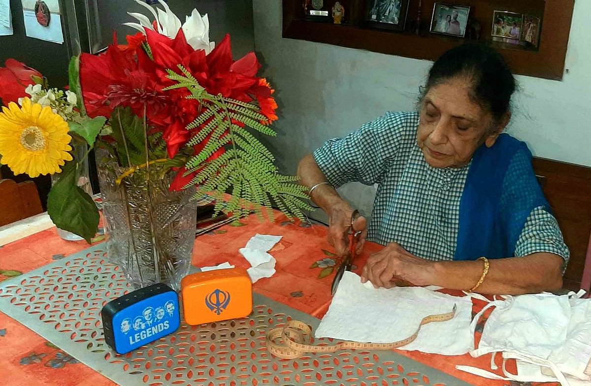 She is good at stitching on her old – but still  working – sewing machine, which she got on her wedding day in 1951!