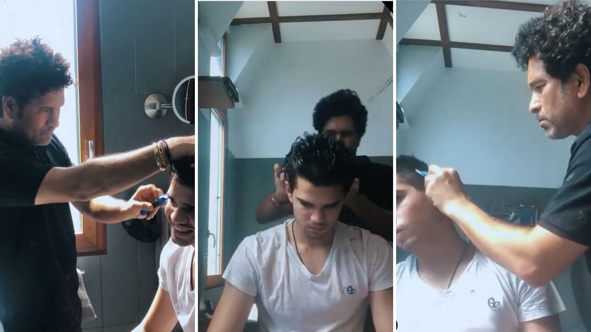 Sachin Tendulkar posted a video giving his son Arjun a haircut.