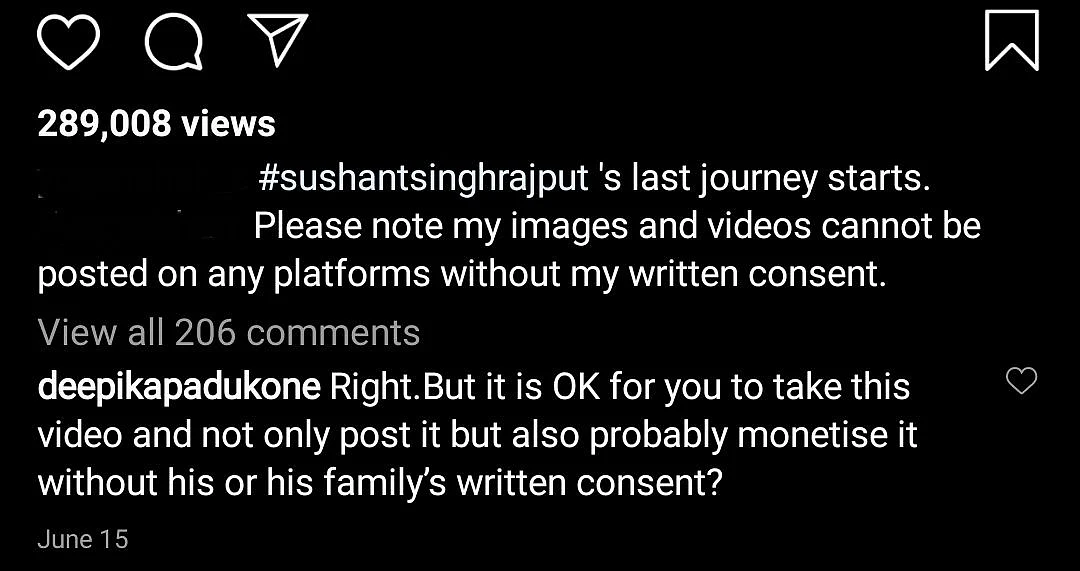 Deepika Calls Out Paps for Posting Sushant’s ‘Last Journey’ Video
