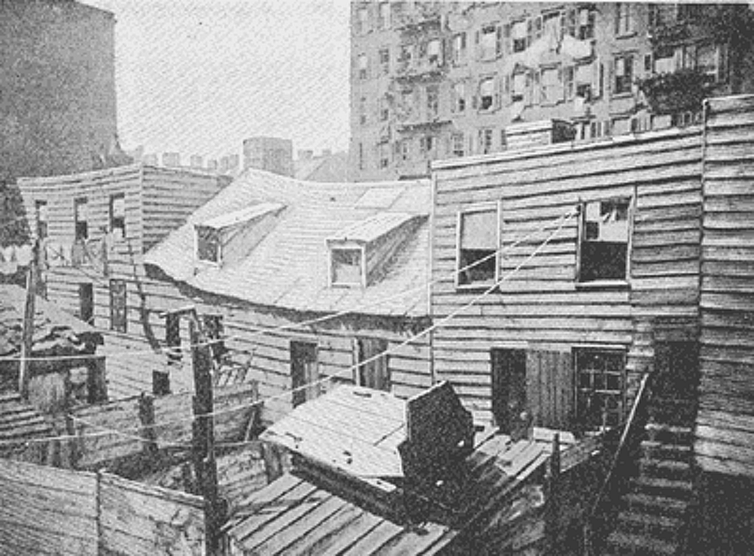 Five Points wooden tenements, New York.