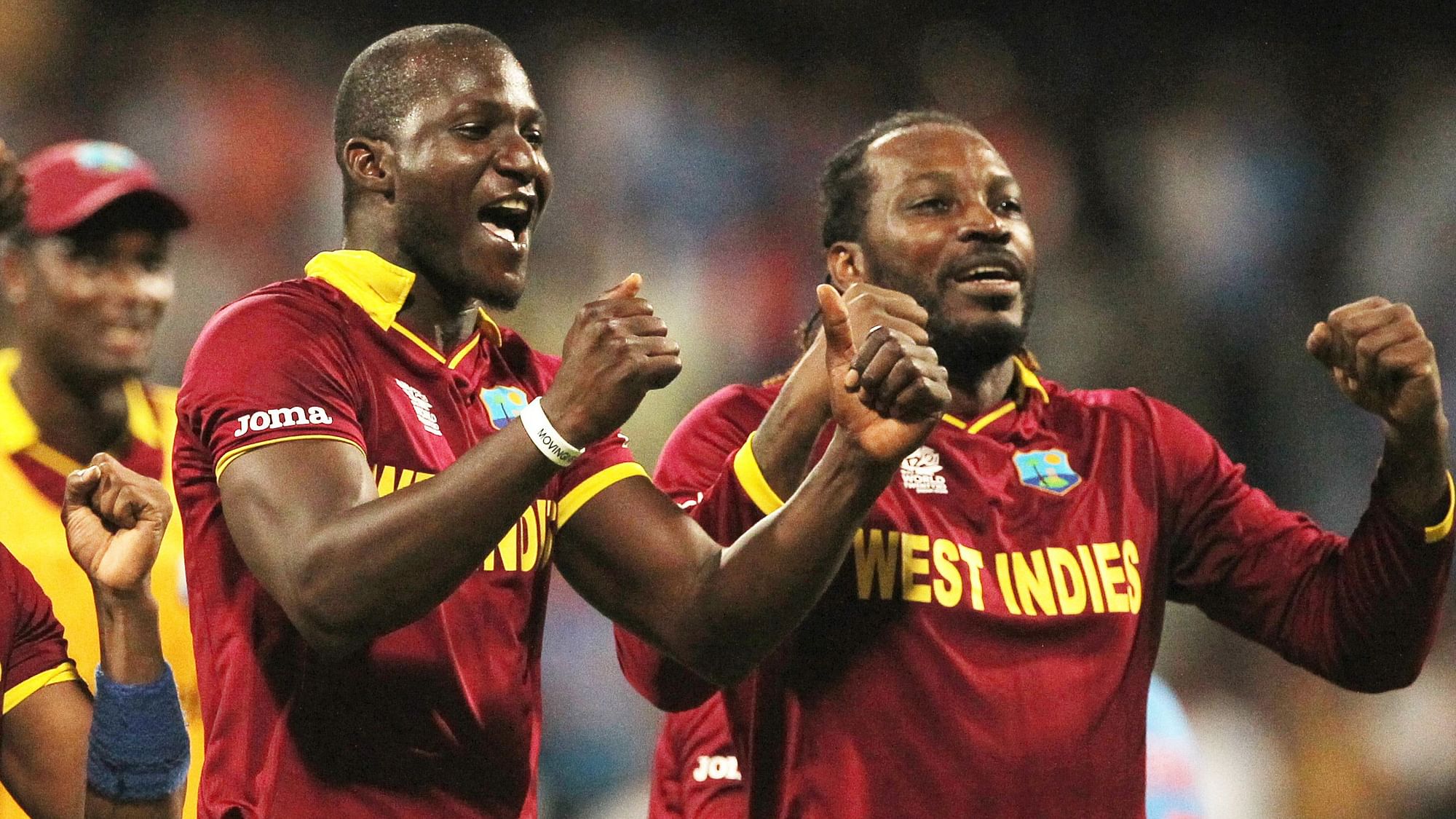 File picture of Daren Sammy and Chris Gayle celebrating&nbsp; a West Indian win.