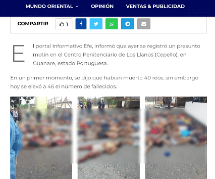 The image is from Venezuela when at least 46 were killed in a violent incident in Los Llanos Penitentiary Centre.