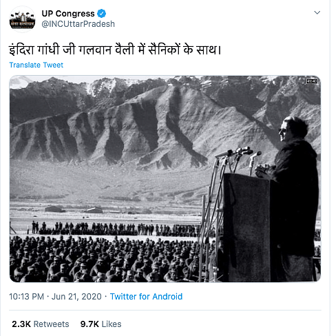 The Quint’s WebQoof team found that the image shows Indira Gandhi addressing jawans in Leh and not in Galwan Valley.