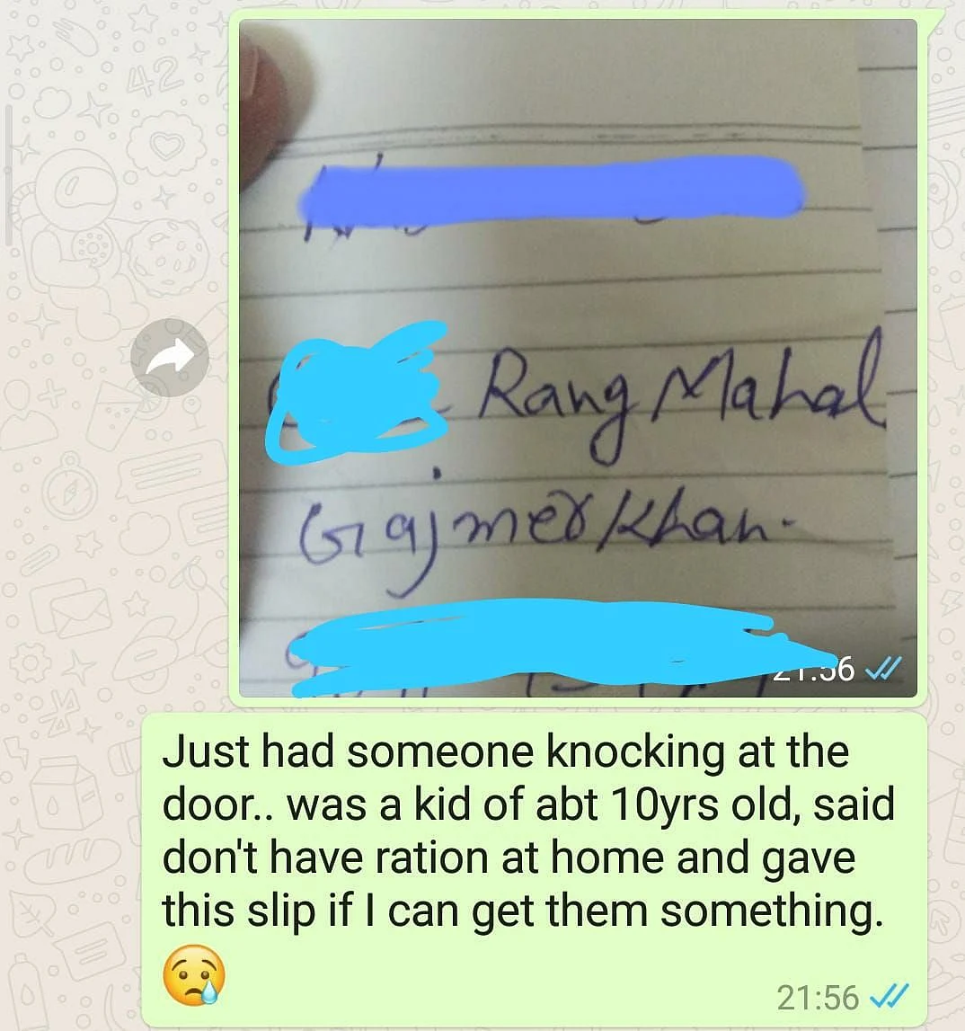 The note given to me by a young boy.
