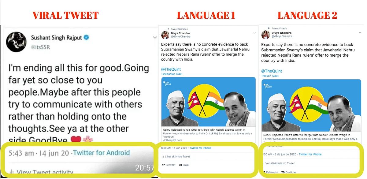 We changed the language on Twitter and found that several Twitter elements read differently.