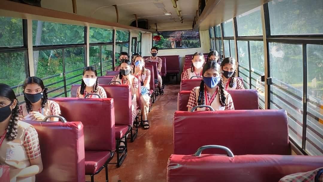 Class 10 students travelling from a checkpoint post in Karnataka.
